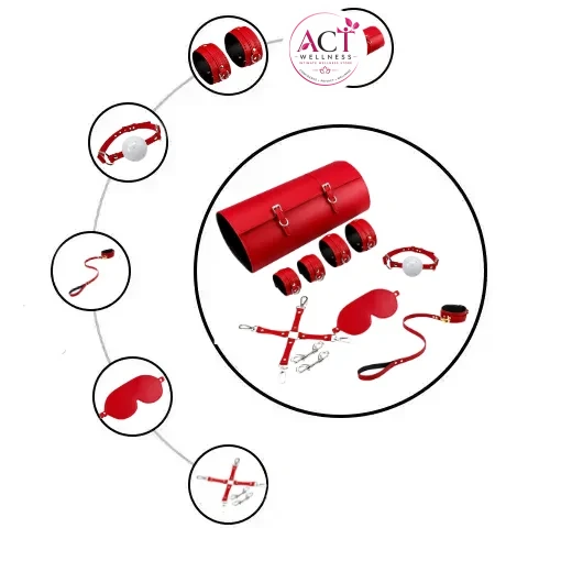 6 Pcs Red/Black Luxury Leather Bdsm kit - Product Gallery View 2 | act wellness