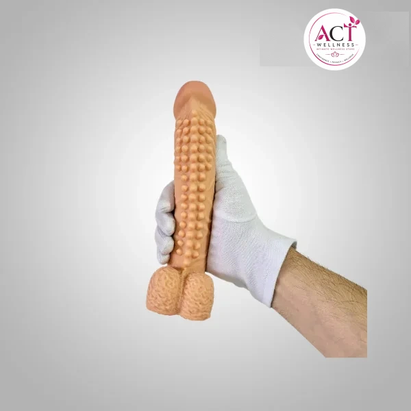 8.9 Inch Long Realistic Dotted Penis Sleeve With Balls - Buy Online in India | act wellness - view 1