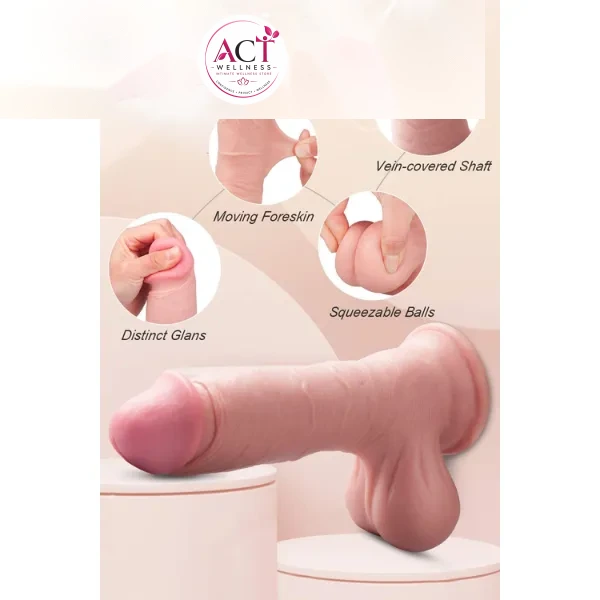 8 Inch Realistic Dildo with Moving Foreskin - Product Gallery View 2 | act wellness