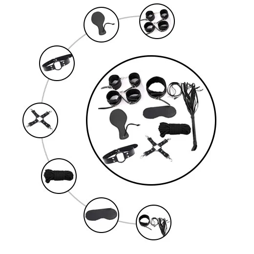 9Pcs Luxury Black Bdsm Kit - Product Gallery View 2 | act wellness