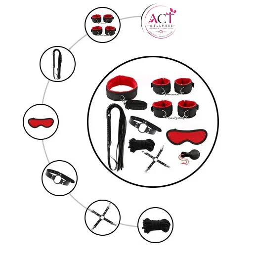 9Pcs Luxury Black/Red BDSM Kit - Product Gallery View 2 | act wellness