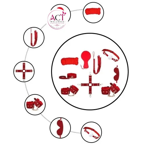 9Pcs Luxury Red BDSM Kit - Product Gallery View 2 | act wellness