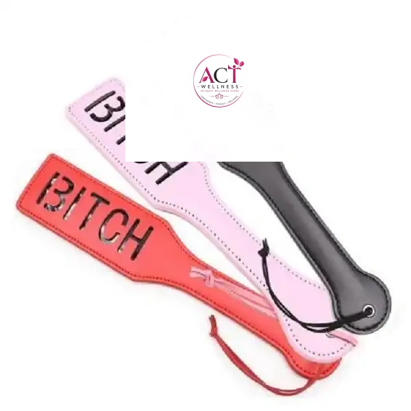 Adult Game BITCH PU Leather Hand Shank Whip (Pink & Black) - Product Gallery View 4 | act wellness