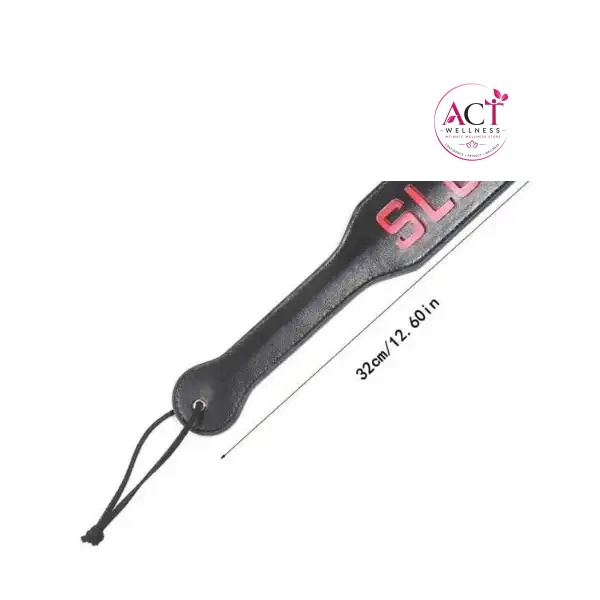 Adult Game SLUT PU Leather Hand Shank Whip (Pink /Black/Red) - Product Gallery View 2 | act wellness