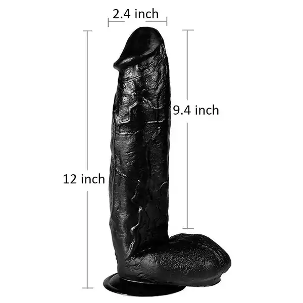 Black 12 Inch Premium Dildo, Waterproof Big Black Realistic Dildo - Product Gallery View 4 | act wellness