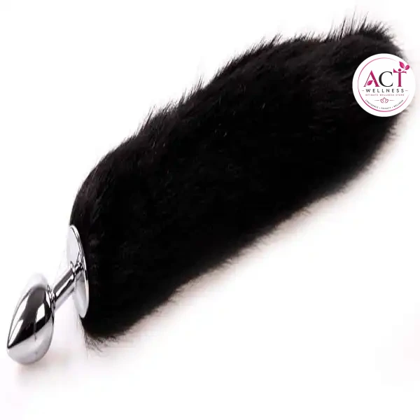 Black Fox Tail Stainless Steel Anal Plug - Product Gallery View 3 | act wellness