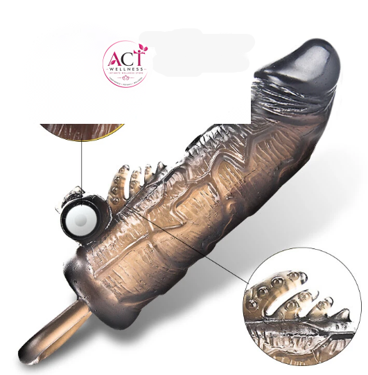 Black Penis Extender Sleeve Delay Ejaculation with vibration - Product Gallery View 5 | act wellness