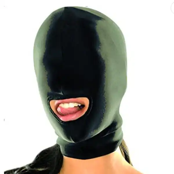 Bondage Bdsm Hood Fetish Locking Open Mouth Mask (Black) - Product Gallery View 2 | act wellness