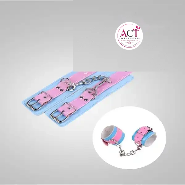 Bondage Restraints Blue & Pink PU Leather Hand Cuffs - Buy Online in India | act wellness - view 1