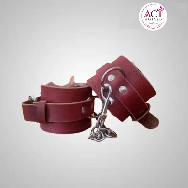 Brown Leather handcuffs with fur - Buy Online in India | act wellness - view 1