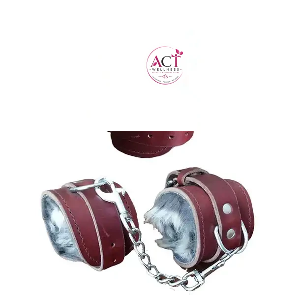 Brown Leather handcuffs with fur - Product Gallery View 2 | act wellness