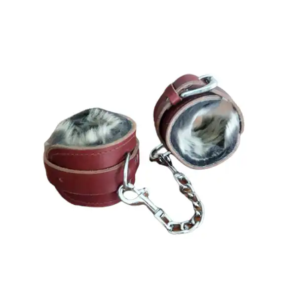 Brown Leather handcuffs with fur - Product Gallery View 3 | act wellness