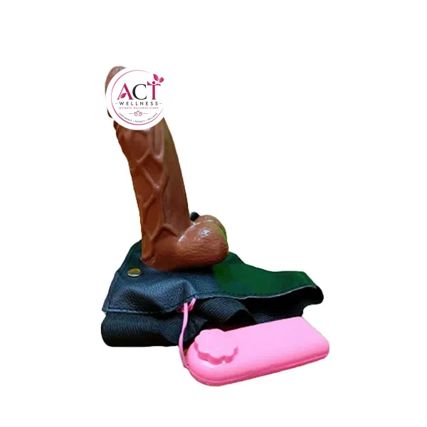 Choco Hollow Strap On With Vibration & Balls - Product Gallery View 2 | act wellness