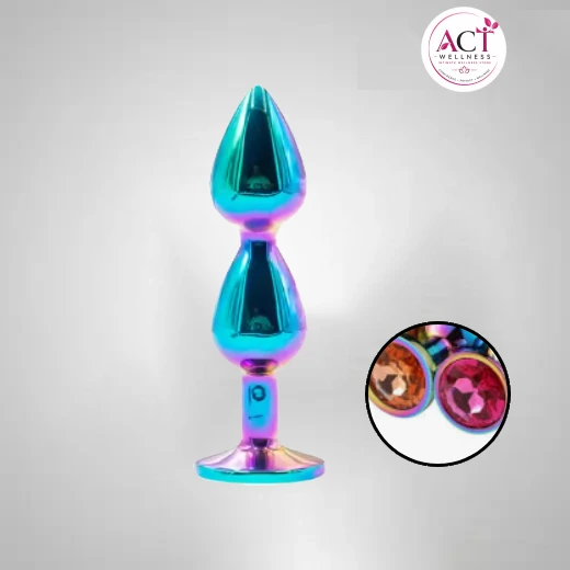 Colorful Metal 2 Beads Crystal Masturbation Anal Plug - Buy Online in India | act wellness - view 1