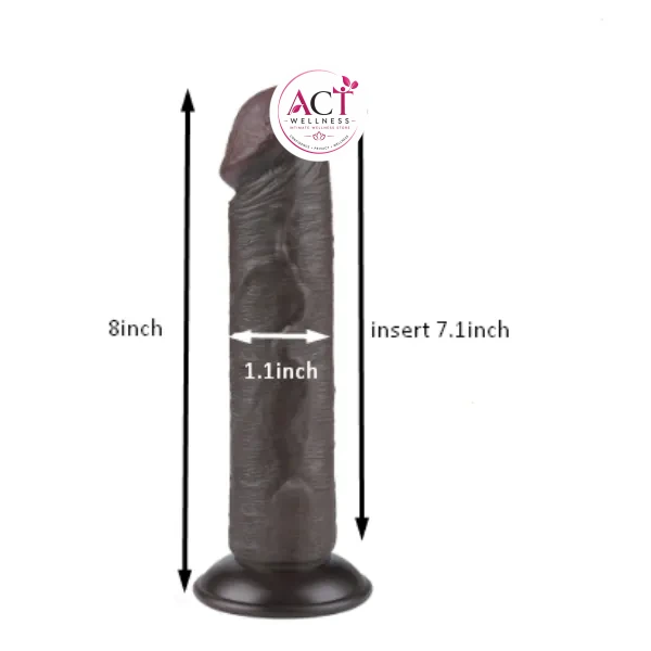 Dark Brown Without Balls Skin Dual Layer 8 Inch Dildo - Product Gallery View 4 | act wellness