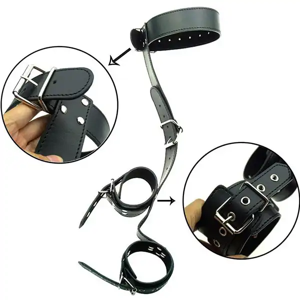 Leather Neck Collar to Hand Restraint Wrist Cuffs - Product Gallery View 2 | act wellness