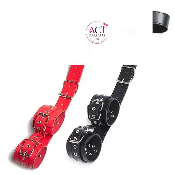 Leather Neck Collar to Hand Restraint Wrist Cuffs - Product Gallery View 3 | act wellness