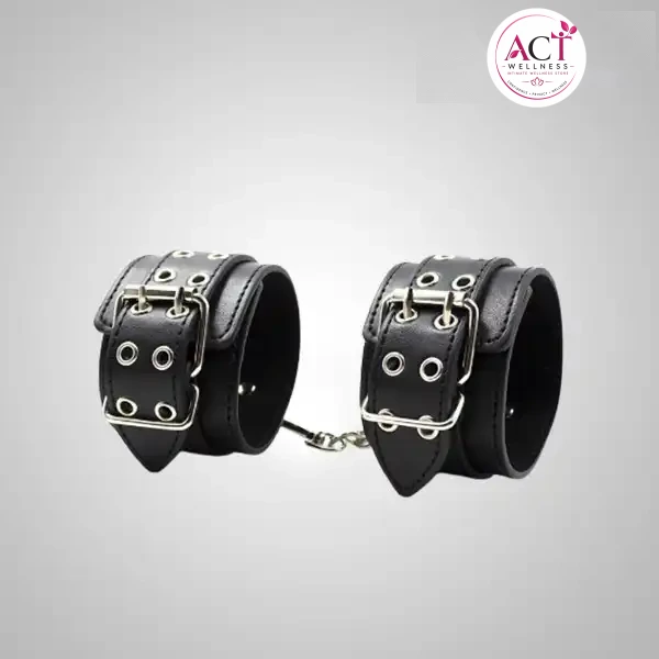 Fetish Black Leather Wrist Restraints Sexy Costume Cosplay Slave Hand Cuffs - Buy Online in India | act wellness - view 1