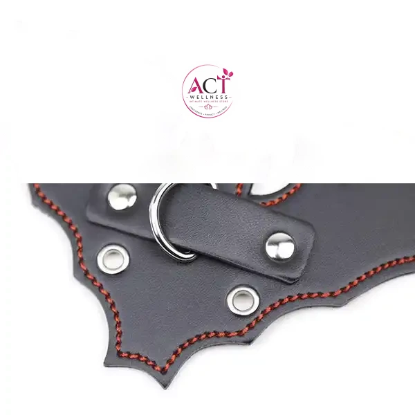 Genuine Leather Bat Shape Collar With Chain Leash - Product Gallery View 4 | act wellness