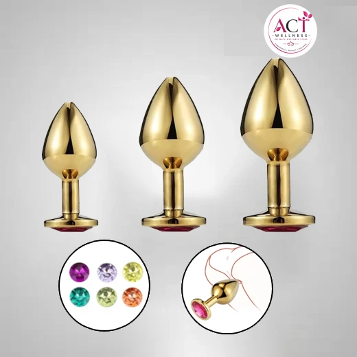 Golden 3 Pcs Luxury Round Shaped Anal Butt Plug - Buy Online in India | act wellness - view 1