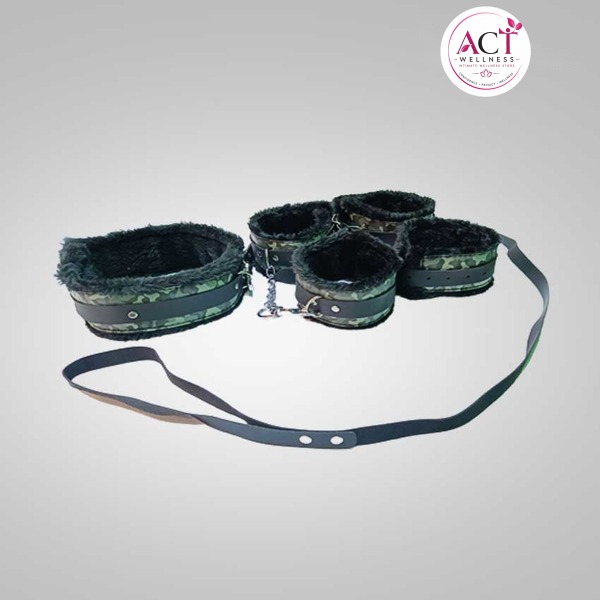 Bondage Restraints set, handcuffs, ankle cuffs, collar and leash - Buy Online in India | act wellness - view 1