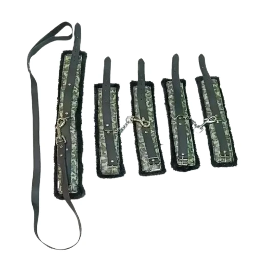 Bondage Restraints set, handcuffs, ankle cuffs, collar and leash - Product Gallery View 3 | act wellness