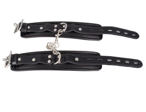 Black Leather BDSM Bondage Handcuffs - Product Gallery View 3 | act wellness