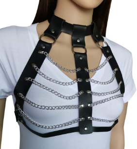 Leather Body Harness Chain Bra Bralette - Product Gallery View 3 | act wellness