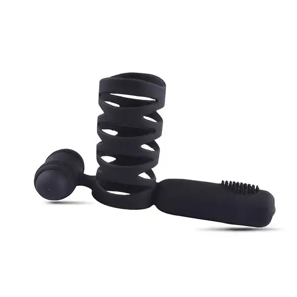 Male Cock Ring Chastity Cage Double Vibrating Ring - Product Gallery View 3 | act wellness
