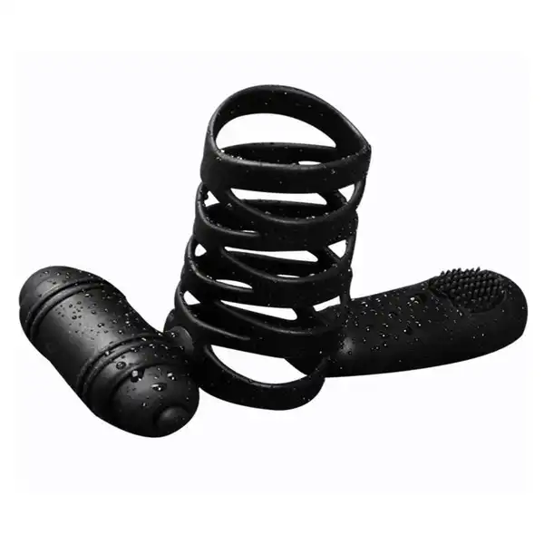 Male Cock Ring Chastity Cage Double Vibrating Ring - Product Gallery View 5 | act wellness