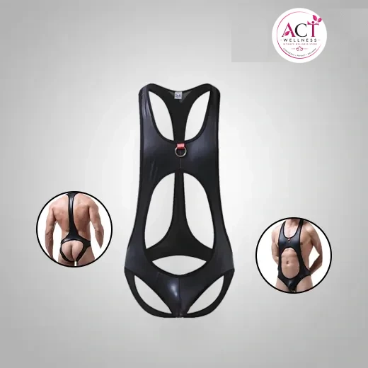 Men Faux Leather Open Butt Bodysuit - Buy Online in India | act wellness - view 1