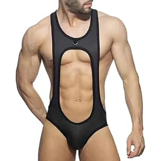 Men Faux Leather Open Butt Bodysuit - Product Gallery View 2 | act wellness