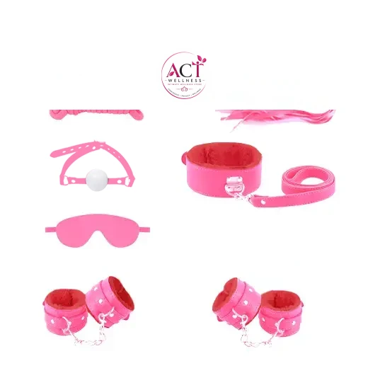 Pink & Black 7 Pcs set BDSM Bondage Kit Handcuffs - Product Gallery View 2 | act wellness