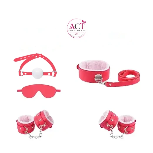 Pink & Black 7 Pcs set BDSM Bondage Kit Handcuffs - Product Gallery View 3 | act wellness