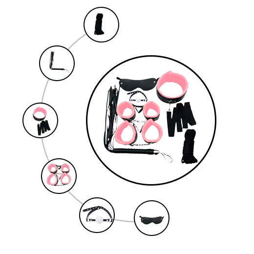 Pink & Black 7 Pcs set BDSM Bondage Kit Handcuffs - Product Gallery View 4 | act wellness