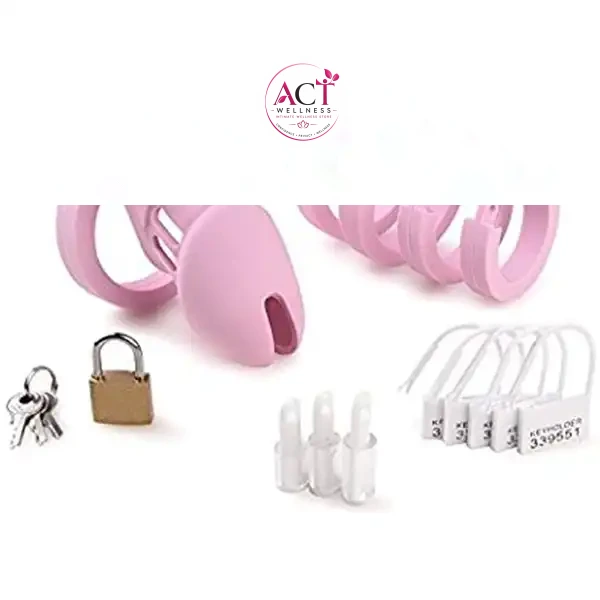 Pink Chastity Locked Cage Sex Toy for Men - Product Gallery View 3 | act wellness
