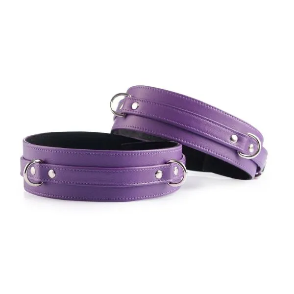 Burgundy Bondage Leather Restraint Set, Cuffs, and Collar - Product Gallery View 2 | act wellness