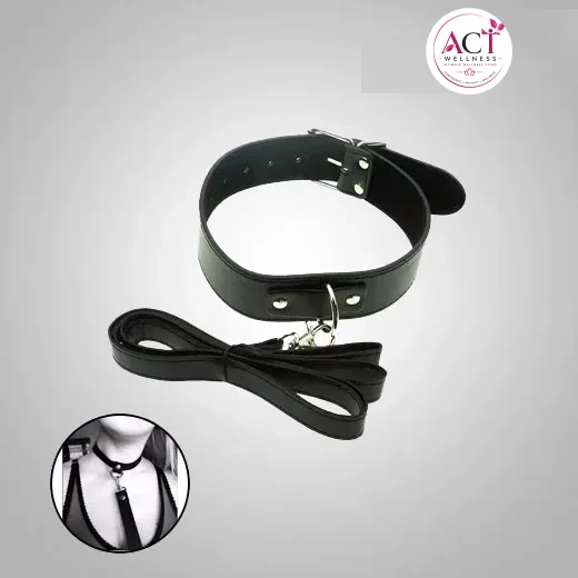 PU Leather BDSM Collar with Leash Fetish Bondage - Buy Online in India | act wellness - view 1