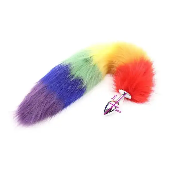 Rainbow Fox Tail Stainless Steel Anal Plug - Product Gallery View 2 | act wellness