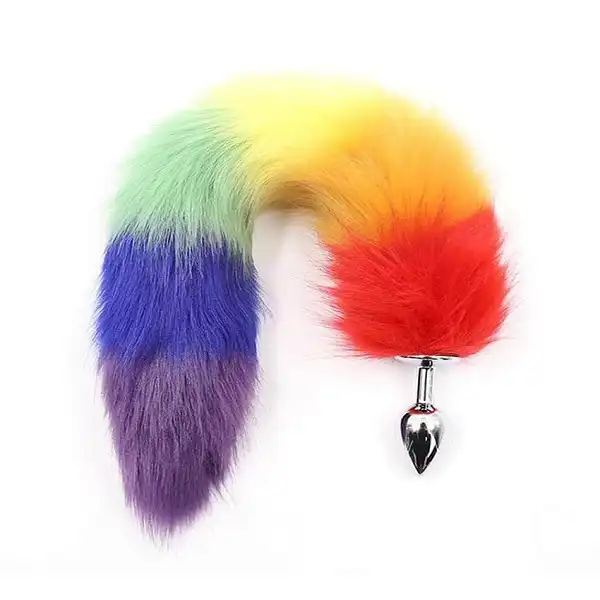 Rainbow Fox Tail Stainless Steel Anal Plug - Product Gallery View 3 | act wellness