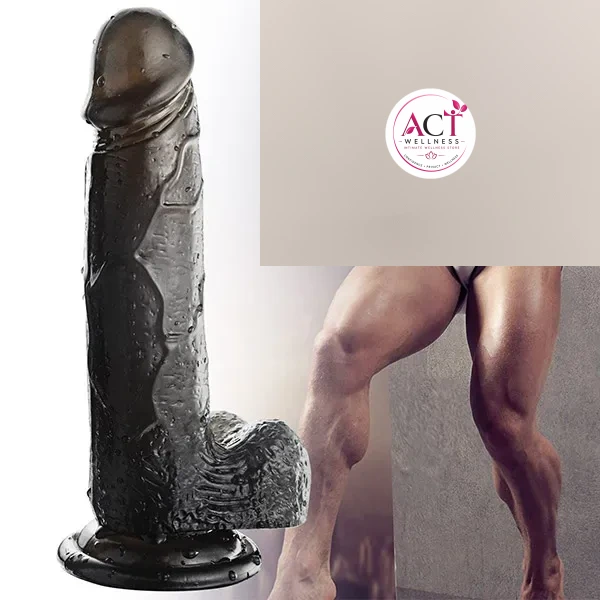 Realistic Jelly Dildo Adult Toy Black Dildo with Strong Suction With Belt - Product Gallery View 3 | act wellness