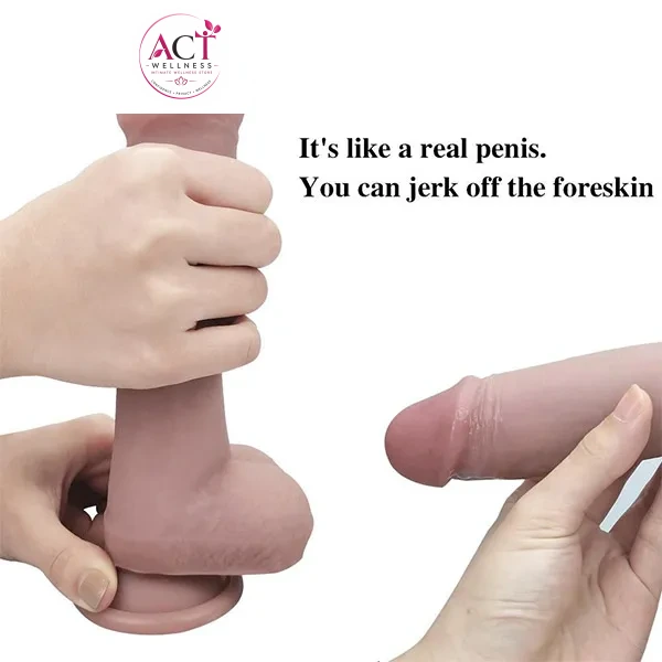Realistic Dildo with Moving Foreskin & Dual Layered - Product Gallery View 2 | act wellness