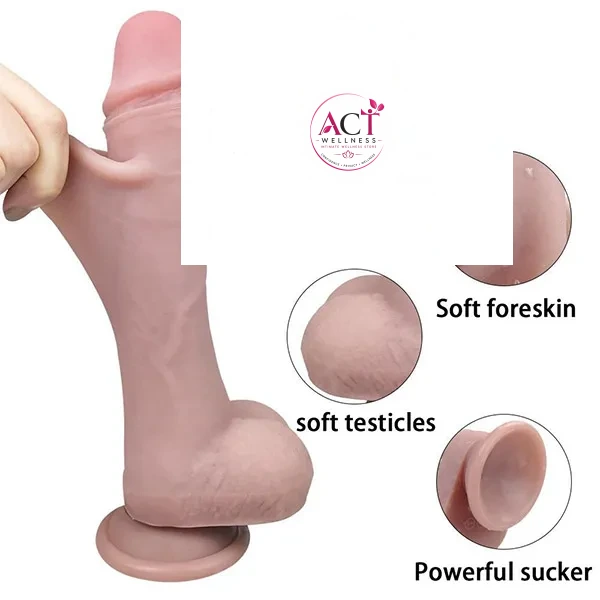 Realistic Dildo with Moving Foreskin & Dual Layered - Product Gallery View 3 | act wellness
