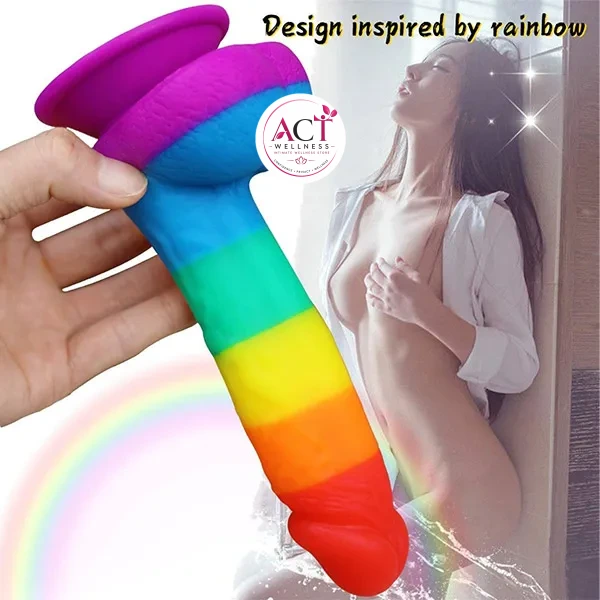 Realistic Rainbow Dildo with Suction Cup - Product Gallery View 3 | act wellness
