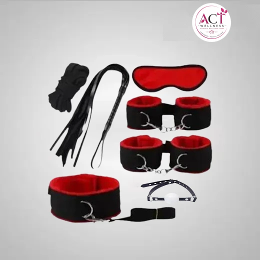 Red & Black 7 Pcs set BDSM Bondage Kit Handcuffs - Buy Online in India | act wellness - view 1