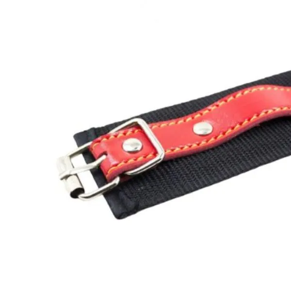 Red/Black Nylon Bondage Wrist Cuffs - Product Gallery View 3 | act wellness