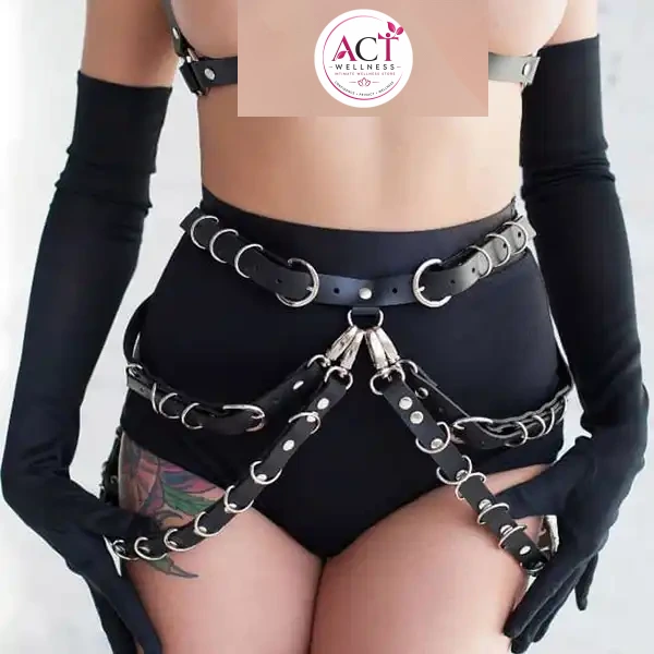 Romantic Body Harness Garter Belt With Metal Chain Waist Leg Cage - Product Gallery View 2 | act wellness