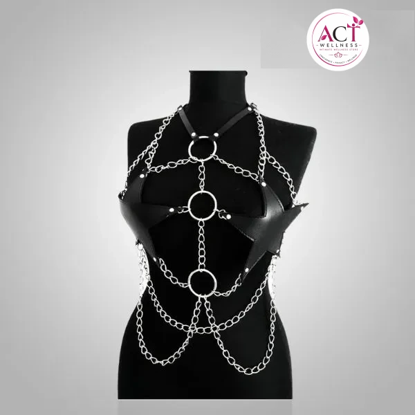 Sexy Star Faux Leather Body Harness Metal Chain Crop Top For Women - Buy Online in India | act wellness - view 1