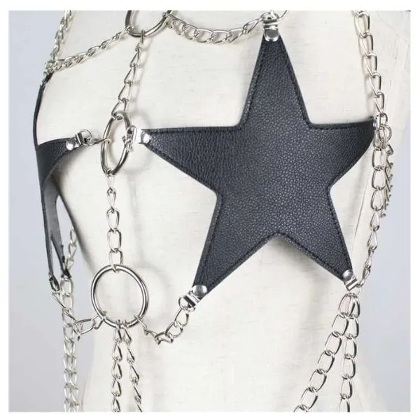 Sexy Star Faux Leather Body Harness Metal Chain Crop Top For Women - Product Gallery View 2 | act wellness