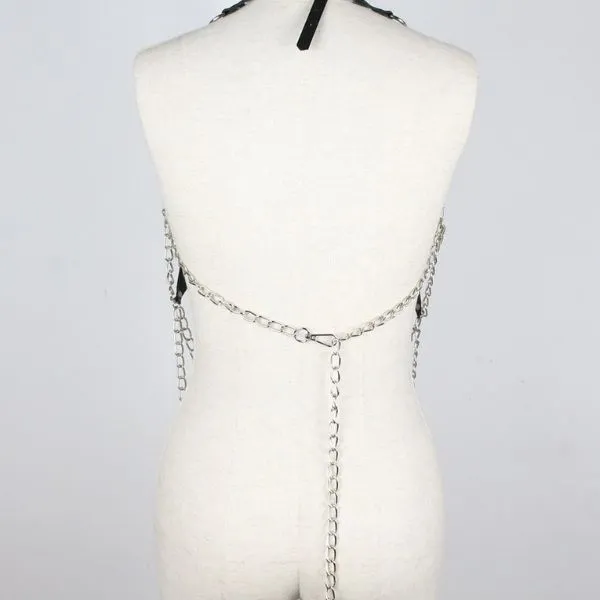 Sexy Star Faux Leather Body Harness Metal Chain Crop Top For Women - Product Gallery View 4 | act wellness